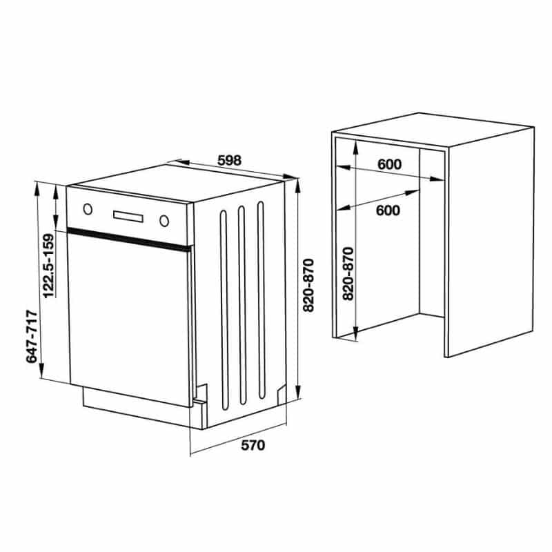 Máy rửa chén bát âm bán phần Hafele HDW-HI60B 533.23.210 6 Kích thước Máy rửa chén bát âm bán phần Hafele HDW-HI60B 533.23.210