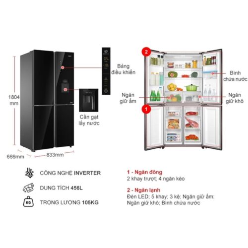 Kích thước tủ Lạnh 4 cánh Multi doors Inverter 511 Lít Aqua AQR-IGW525EM (GB)